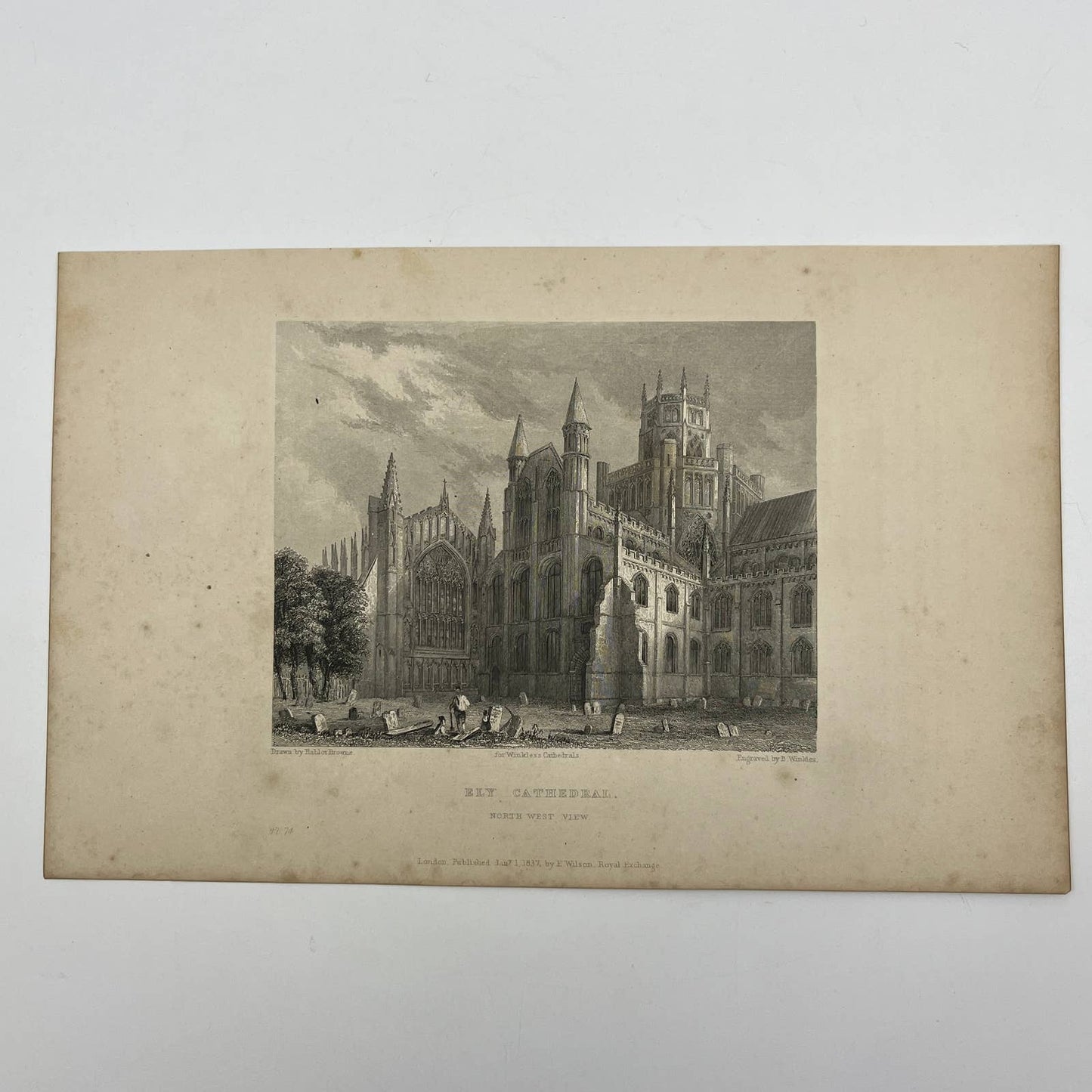 1836 Original Art Engraving Ely Cathedral View of the North West AC4