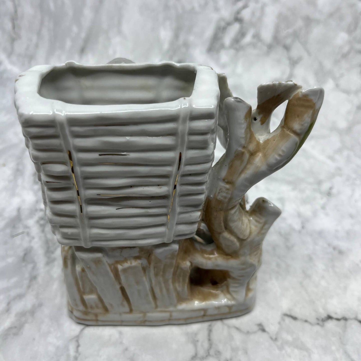 Vintage Bone China Planter Vase Colonial/Victorian Lady Gold Accents 4.5x5.5 TA1