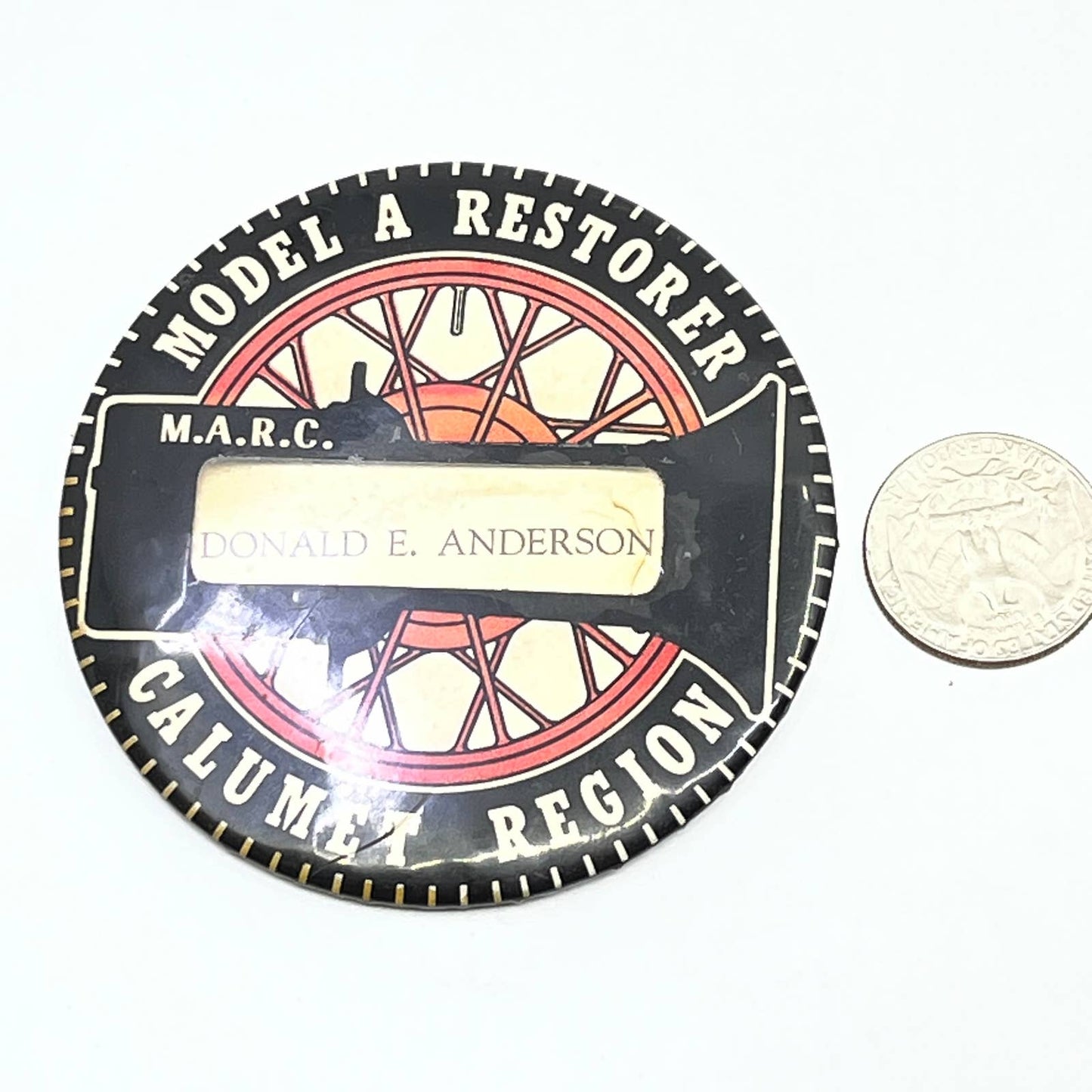 Vintage Model A Restorer Calumet Region Donald E. Anderson Pinback Button SD9