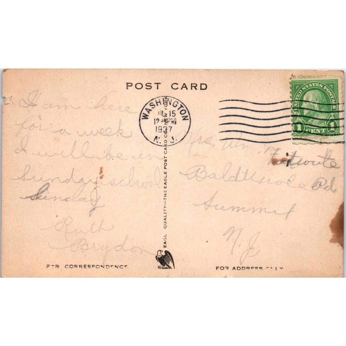 RR Station Oxford New Jersey 1937 - Original Postcard TJ9-P1