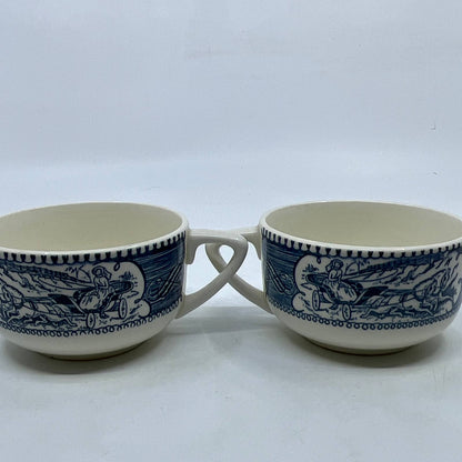 Currier and Ives Royal China Tea Cup Set of 2 Blue Horse Buggy TI3