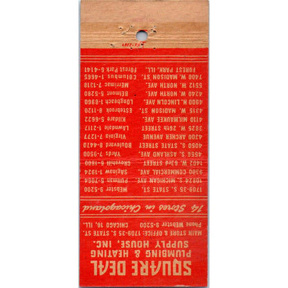 Square Deal Hardware Stores Chicago Advertising Matchbook Cover SA1-M11