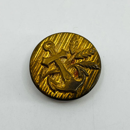 Antique Military Coat Button Gold Anchor Wheat Stripes Pattern Button SB5-24