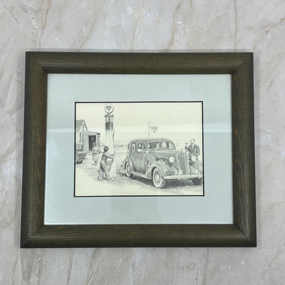 Framed Don Greytak Litho - "Conoco Fill-up" - Gas Station 6.5x8” TE5