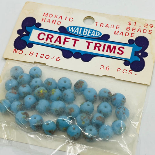 Vintage Walbead Craft Trims Handmade Mosaic Trade Beads Blue NEW IN PACK SB2