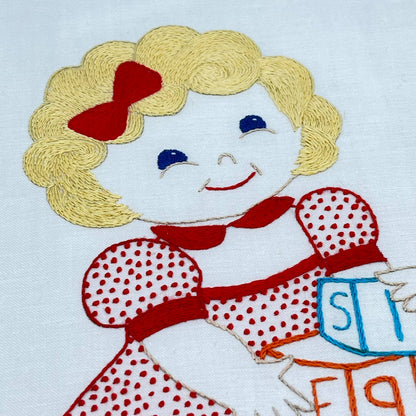Vintage Original Framed Crewel Cross Stitch Art Little Girl Mary Deiss 16x13 TF5