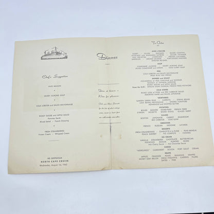 1962 Swedish American Line RS Grisholm Dinner Menu North Cape Cruise Ship AB3