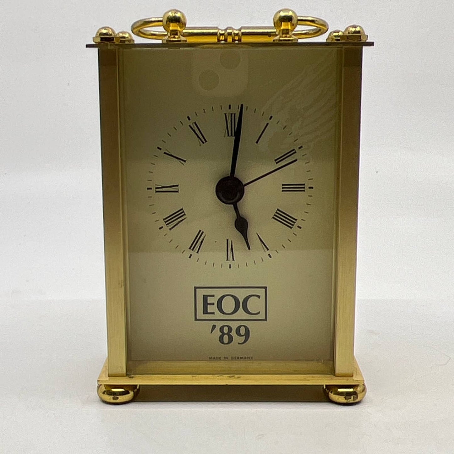 Vintage Brass Mini Clock EUC ‘89 Germany Quartz Mantel Carriage Case WORKS TH5