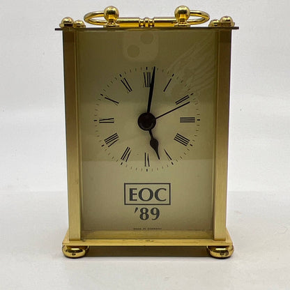 Vintage Brass Mini Clock EUC ‘89 Germany Quartz Mantel Carriage Case WORKS TH5