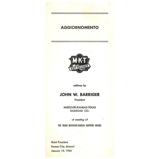 1966 MKT Katy Railroad Aggiornamento Address John W. Barriger Kansas City SE4