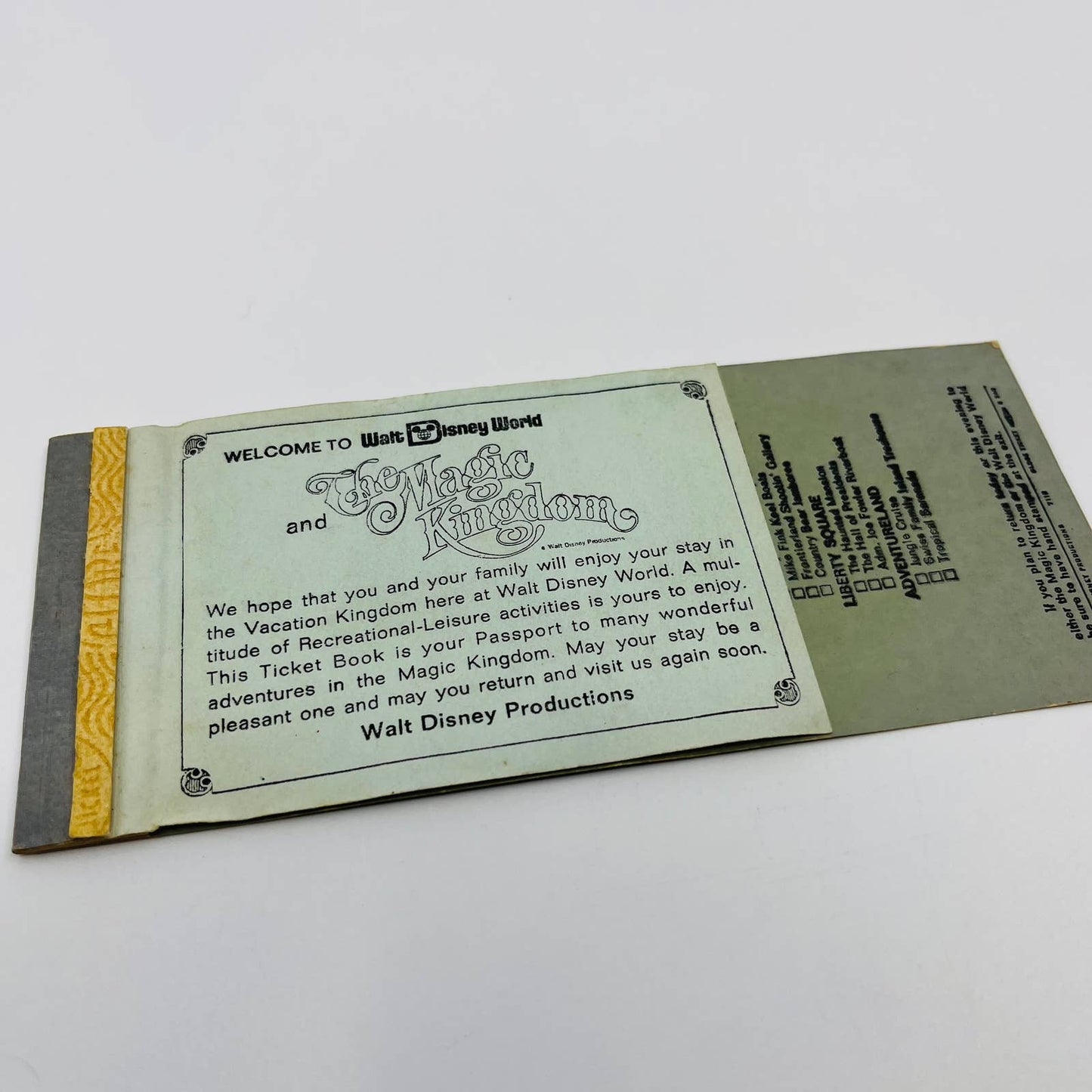 Vintage Walt Disney World Magic Kingdom Magic Key Book Stub 7 Adventures SC2