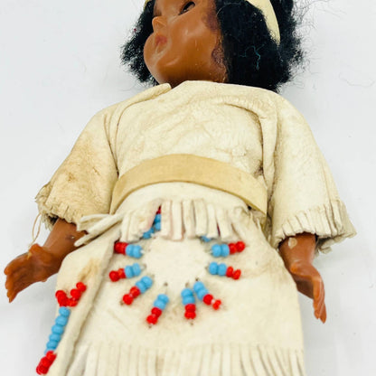 Vintage Native American Indian Girl White Leather and Bead 7” TB5