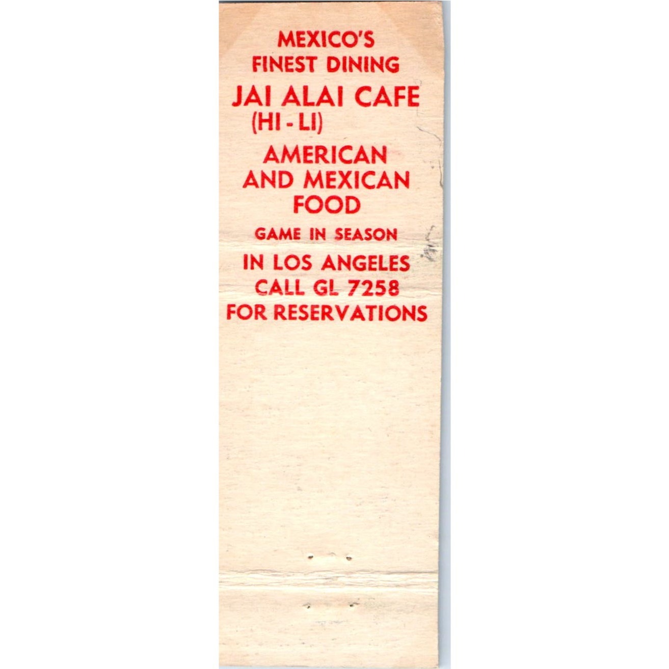 Jai Alai Cafe Fronton Palace Tijuana Mexico Advertising Matchbook Cover MM9-2