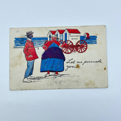 1910s Postcard African American Man Talking to Large White Woman Humor SC9
