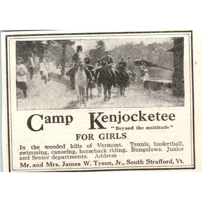 c1920 Harper's Ad Camp Kenjocketee for Girls James W Tyson South Strafford EA3-1