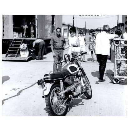 1950s Original Photograph Man and Woman with Yamaha Motorcycle 8x10" AC9