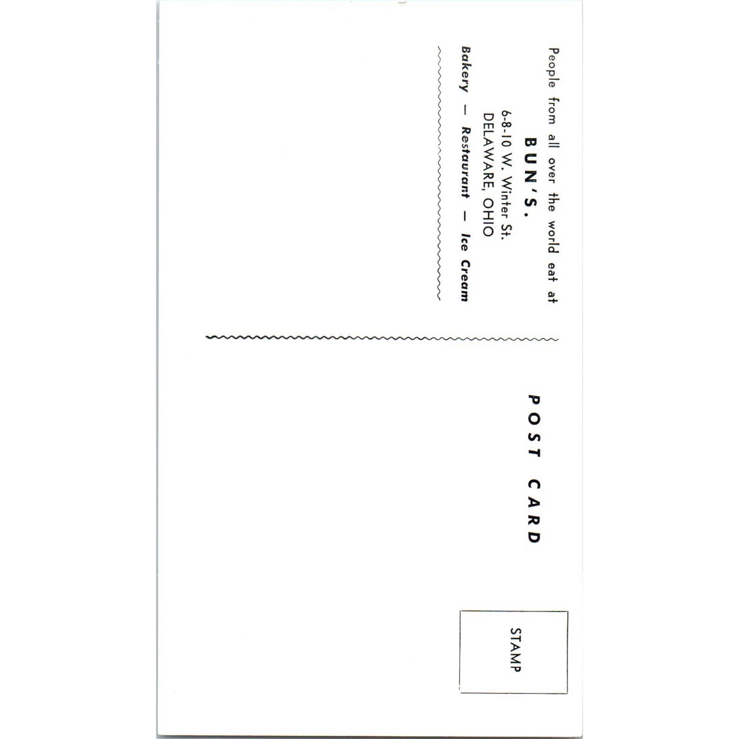 Vintage Postcard Bun's Restaurant Delaware Ohio TD9