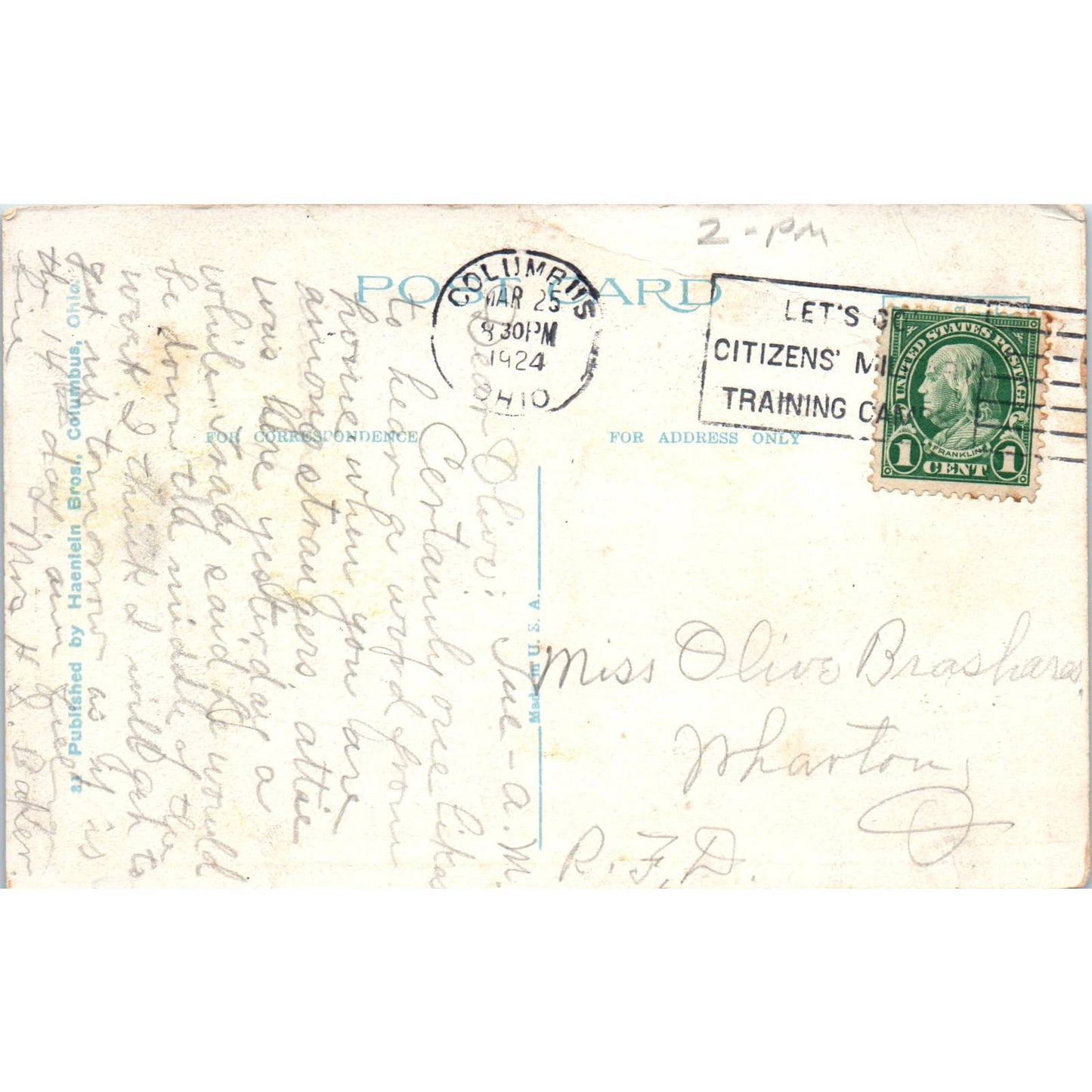 Vintage Postcard Grant Hospital, Columbus OH TD8-O2