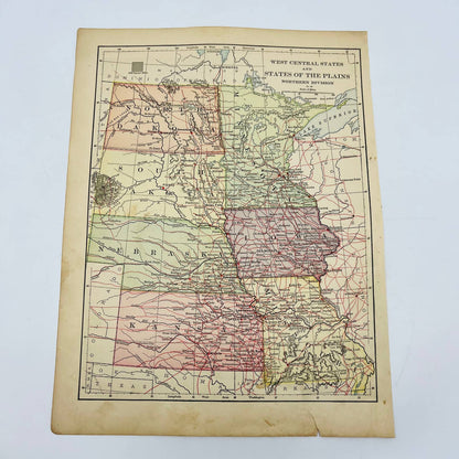 1896 Harper’s Map West Central Plains USA ND SD MN NE IA KS MO Color 9x12” FL1