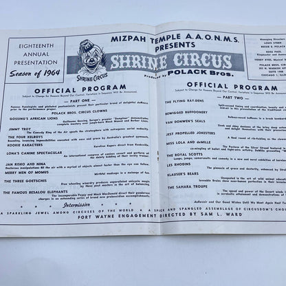 1964 Mizpah Shrine Temple Circus Program Polack Ft. Wayne Motorcycle Bear TF6