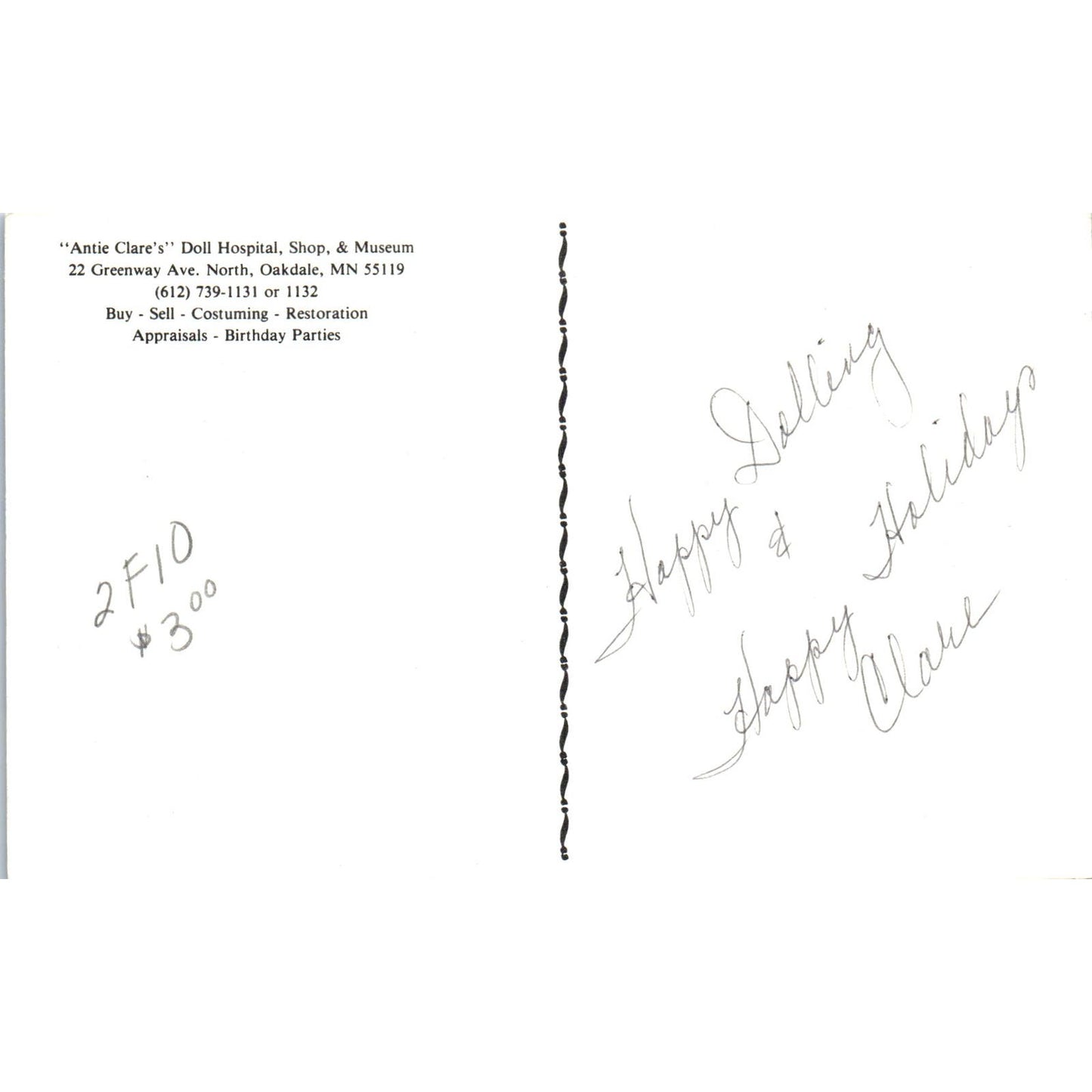 Antie Claire's Doll Hospital, Shop & Museum Oakdale MN Original Postcard PB8