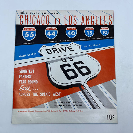 1961 Chicago to Los Angeles Interstate Route 66 Brochure & Map TH7