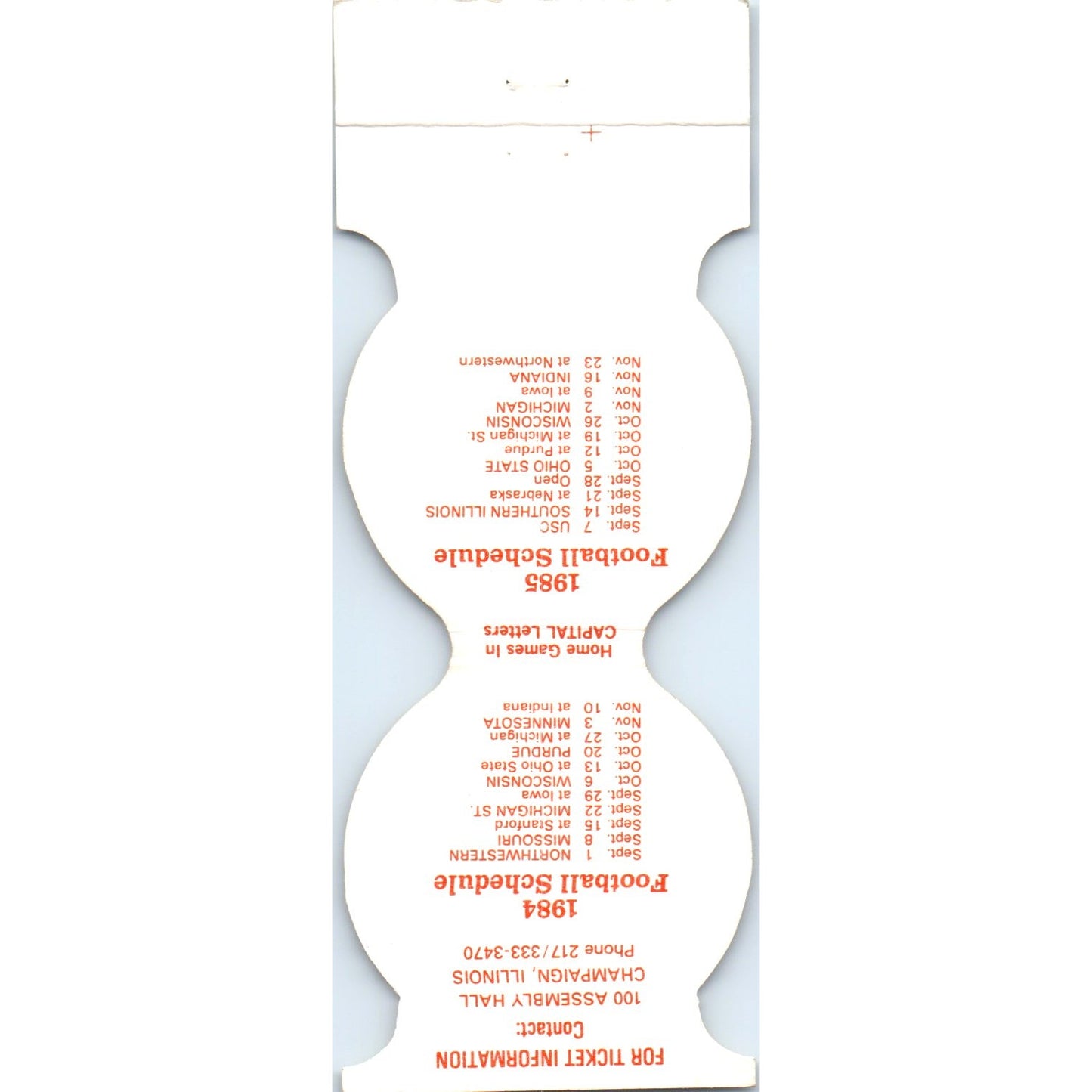 1984-85 Illinois Fighting Illini Helmet Football Schedule Matchbook Cover SA6-M4