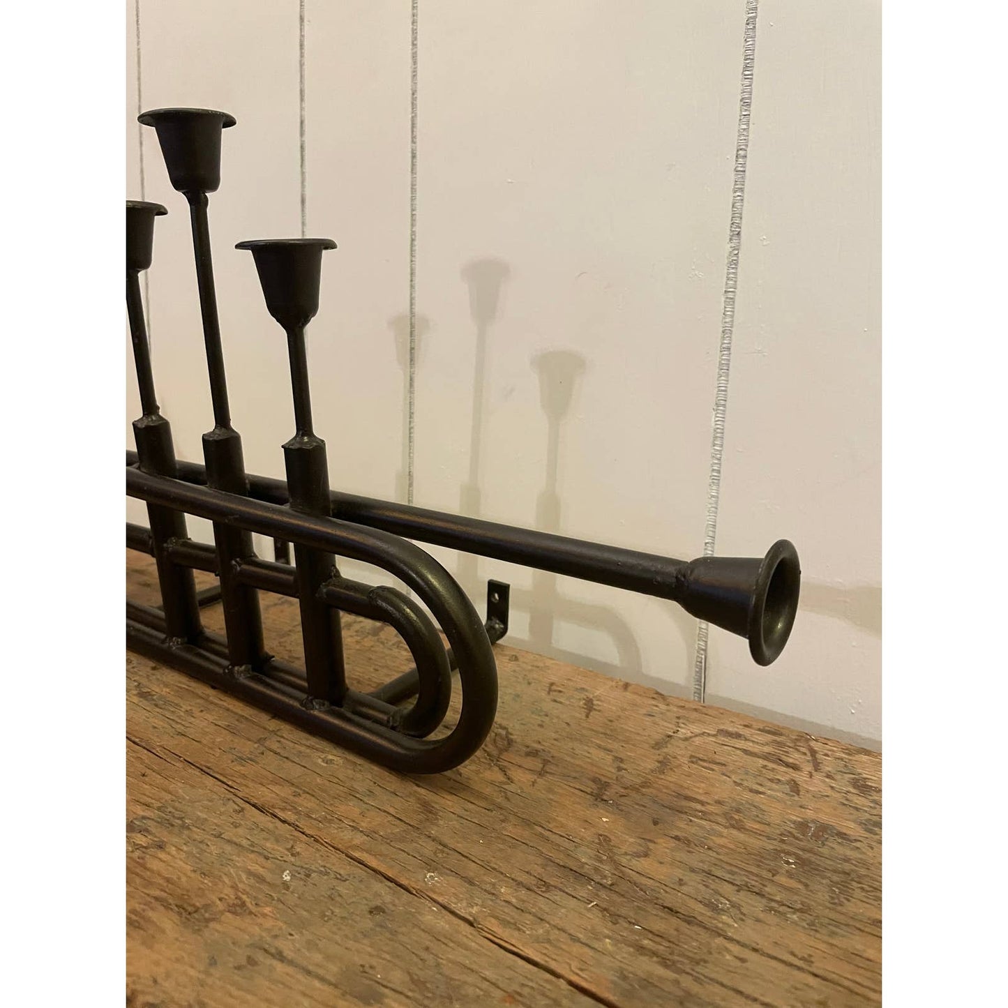 Vintage Trumpet Instrument Wall Art Candelabra Candle Holder