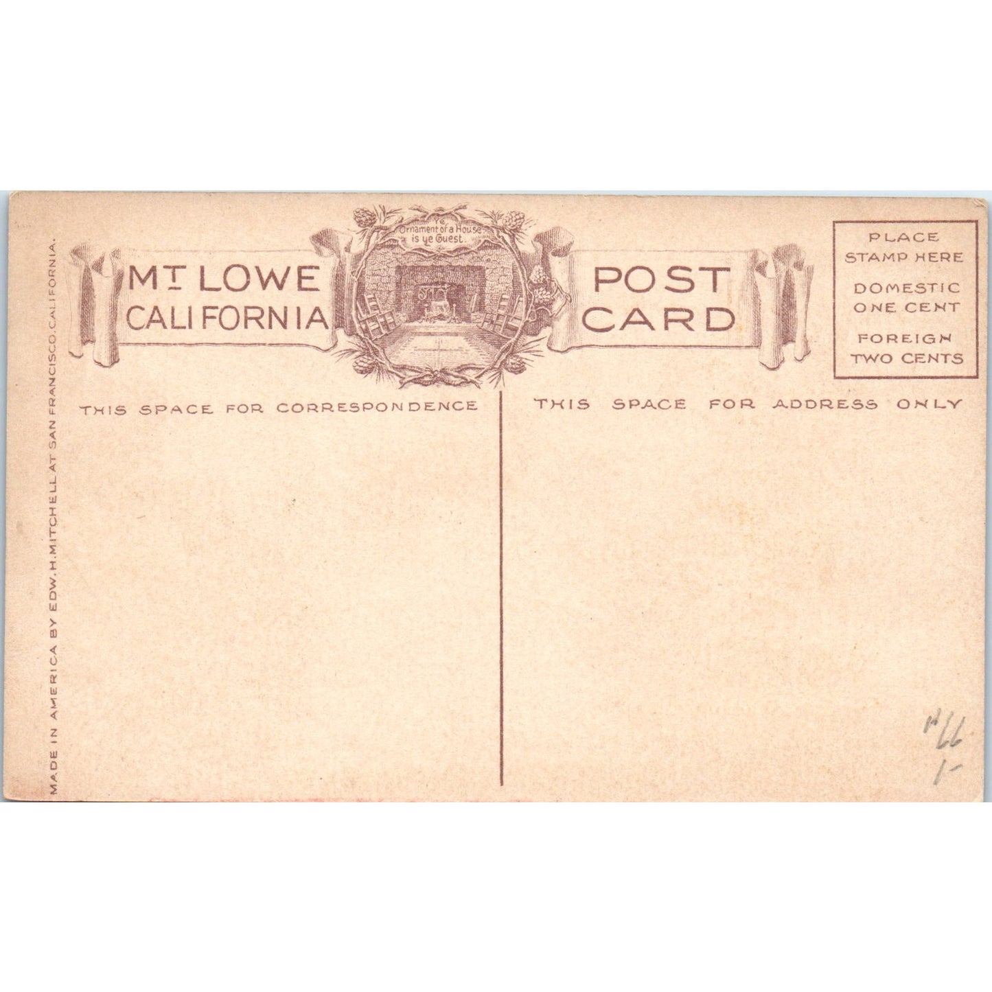 Ye Alpine Tavern Fireplace Mt. Lowe California c1910 Original Postcard P1-15
