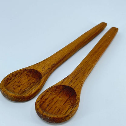 Vintage Handmade Solid Oak Wooden Scoop Set of 2 Spoons 6” SC9