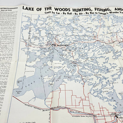 1940s Lake of the Woods District Road Map Large Fold Out Kenora Ontario SC8