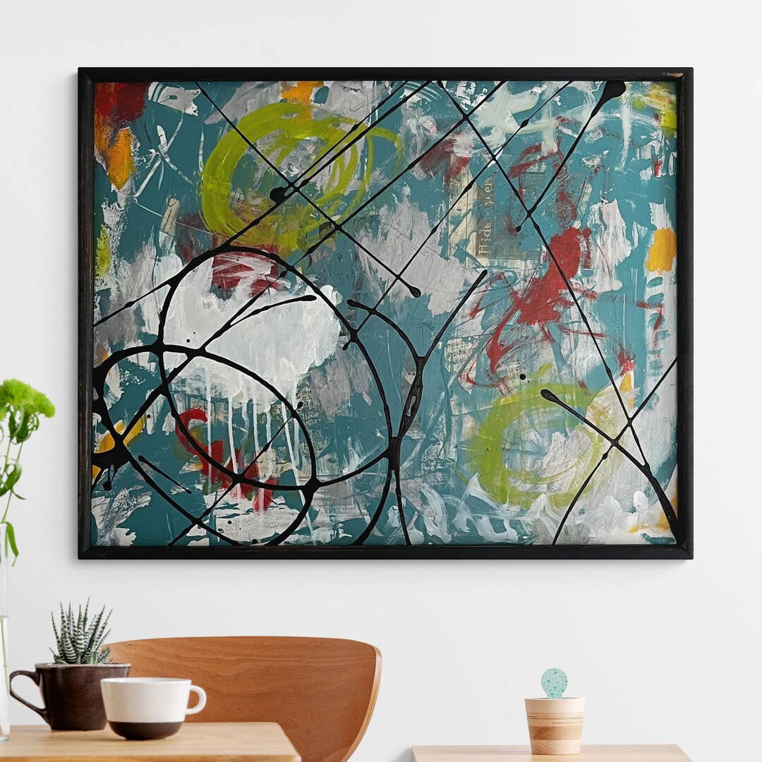 Original Large Framed Abstract Art Painting 16x20" Hide and Seek With COA