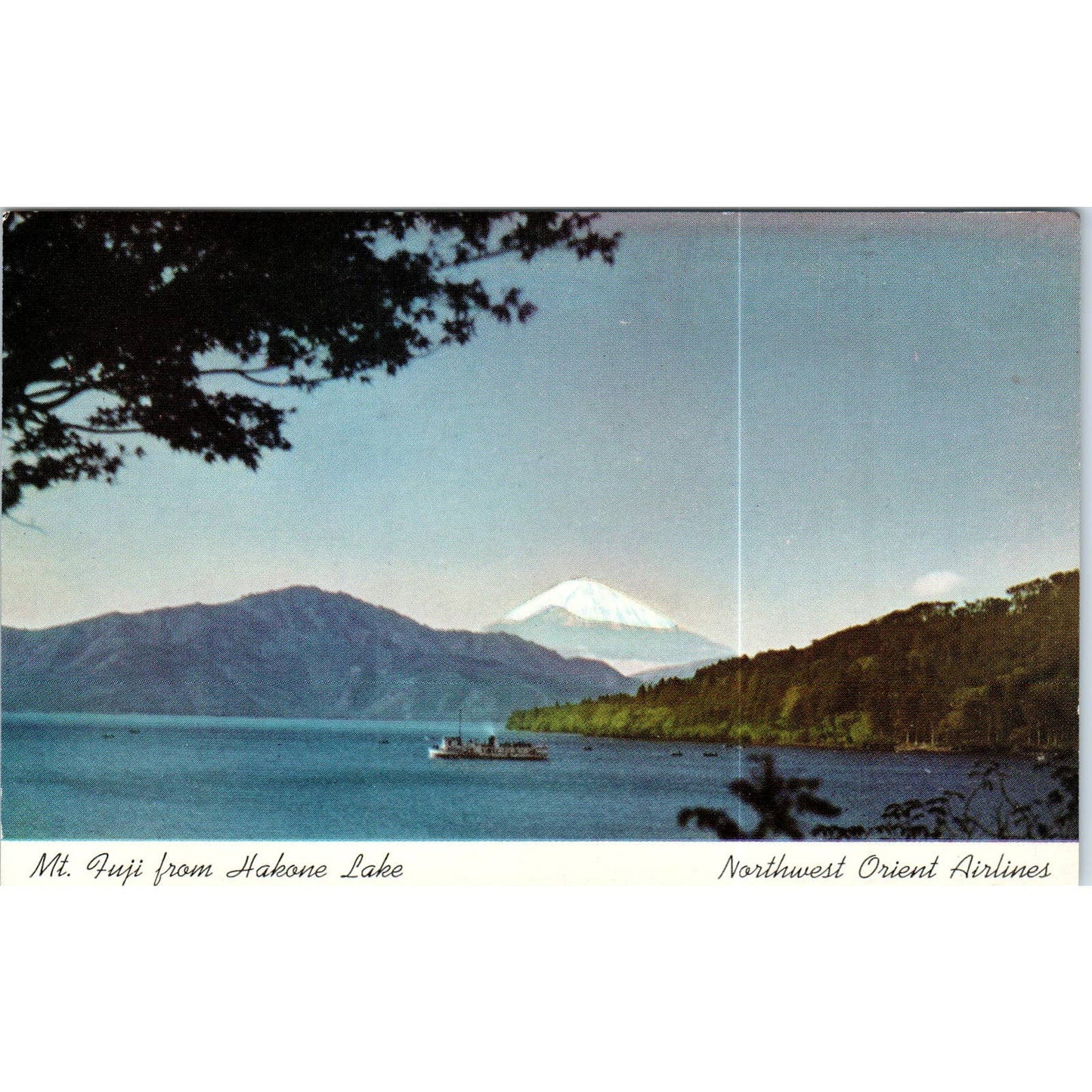 Mt. Fuji From Hakone Lake Northwest Orient Airlines Original Postcard TK1-P20