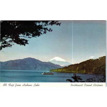 Mt. Fuji From Hakone Lake Northwest Orient Airlines Original Postcard TK1-P20