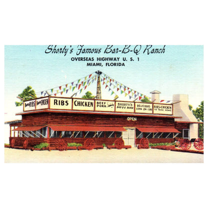 Shorty's Bar-B-Q Ranch Miami Florida Shorty & Dot Allen - Postcard TJ8-2