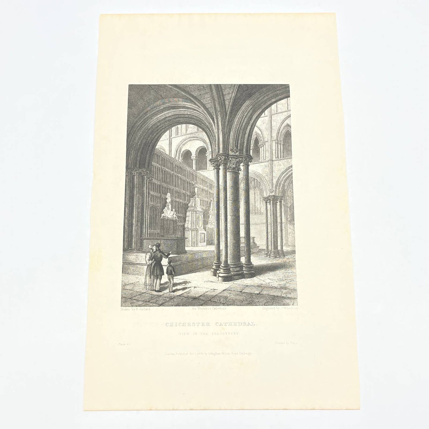 1836 Original Art Engraving Chichester Cathedral View in the Presbytery AC4