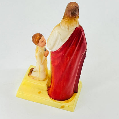 Vintage MCM Celluloid Confirmation Cake Topper Jesus and Praying Child 5” TG8