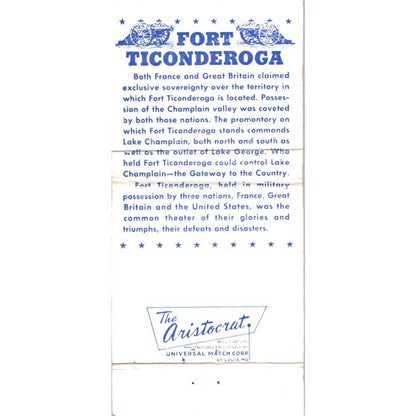 Fort Ticonderoga NY Souvenir Advertising Matchbook Cover SA1-M10