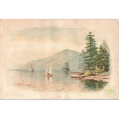 1890s Victorian Trade Card Clark's O.N.T. Thread Lake George Fred S Cozzen AK3-6