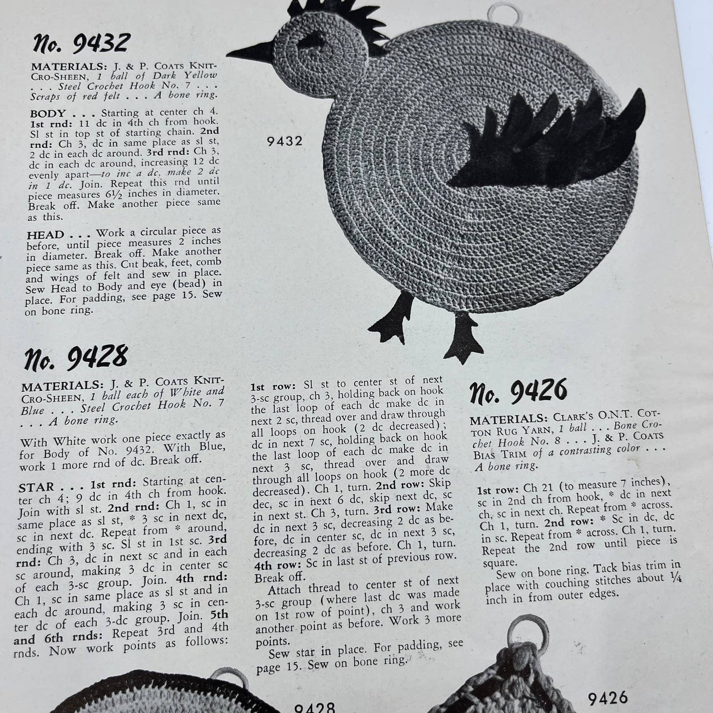 1945 Crochet Pattern Potholders 30 Designs Coats & Clarks Book 222 TH7