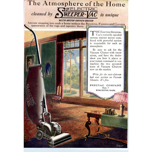 c1920 Harper's Ad - Pneuvac Company Electric Sweeper Vac Worcester MA TF6-1