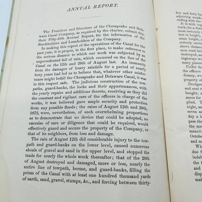 1874 Chesapeake and Delaware Canal Company 55th Annual Report Fold Out Map AA2