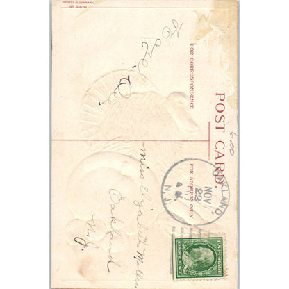 Ellen Clapsaddle Thanksgiving Turkey Pumpkin Embossed 1908 Postcard TK1-28