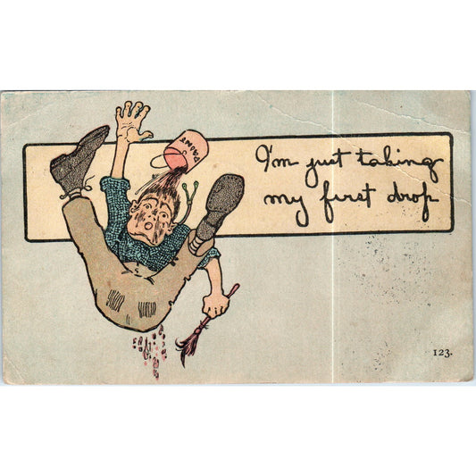 Painter "Taking First Drop" Humor 1907 Original Postcard P2-5