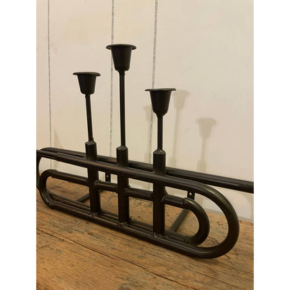 Vintage Trumpet Instrument Wall Art Candelabra Candle Holder