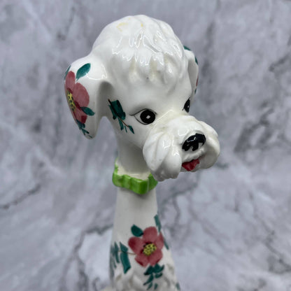 Vintage MCM Lefton Hand Painted White Poodle Dog Long Neck Green Collar 9" TI9