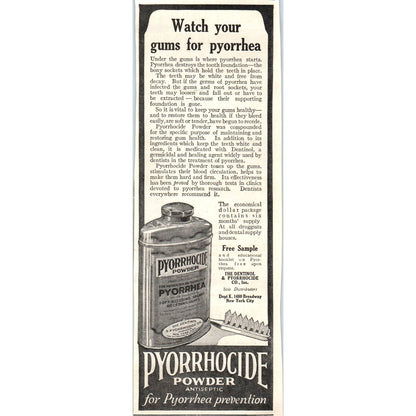 c1920 Harper's Magazine Ad Pyorrhocide Powder Dentinol & Pyorrhocide Co NY EA3-4