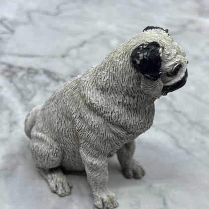 Vintage Hand Painted Cast Resin Pug Dog Figurine 3” TE2