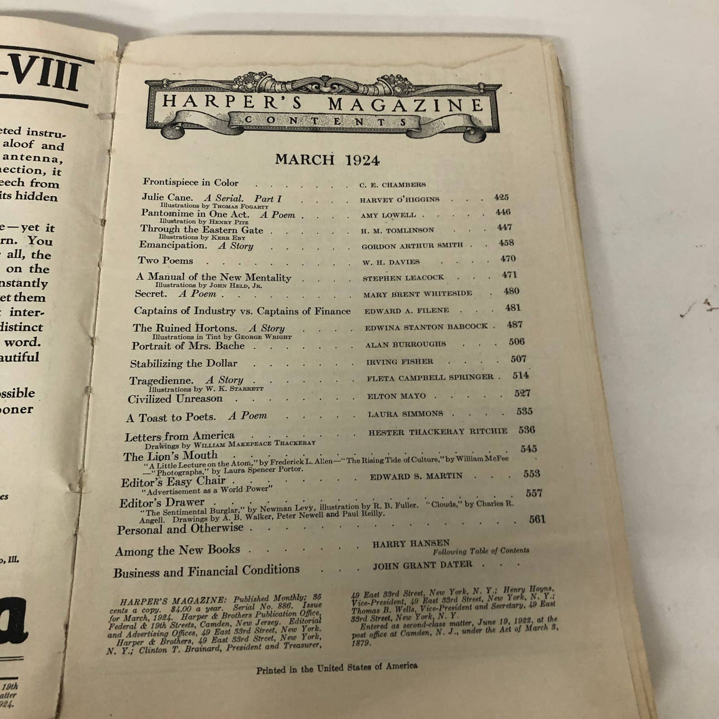 Harper's Magazine - March 1924 Amy Lowell Gordon Arthur Smith Many Ads