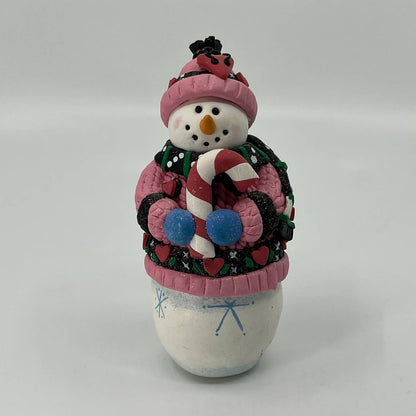 Vintage Merry Snowman In Sweater W Candy Cane Christmas Resin Figurine 5” TB5